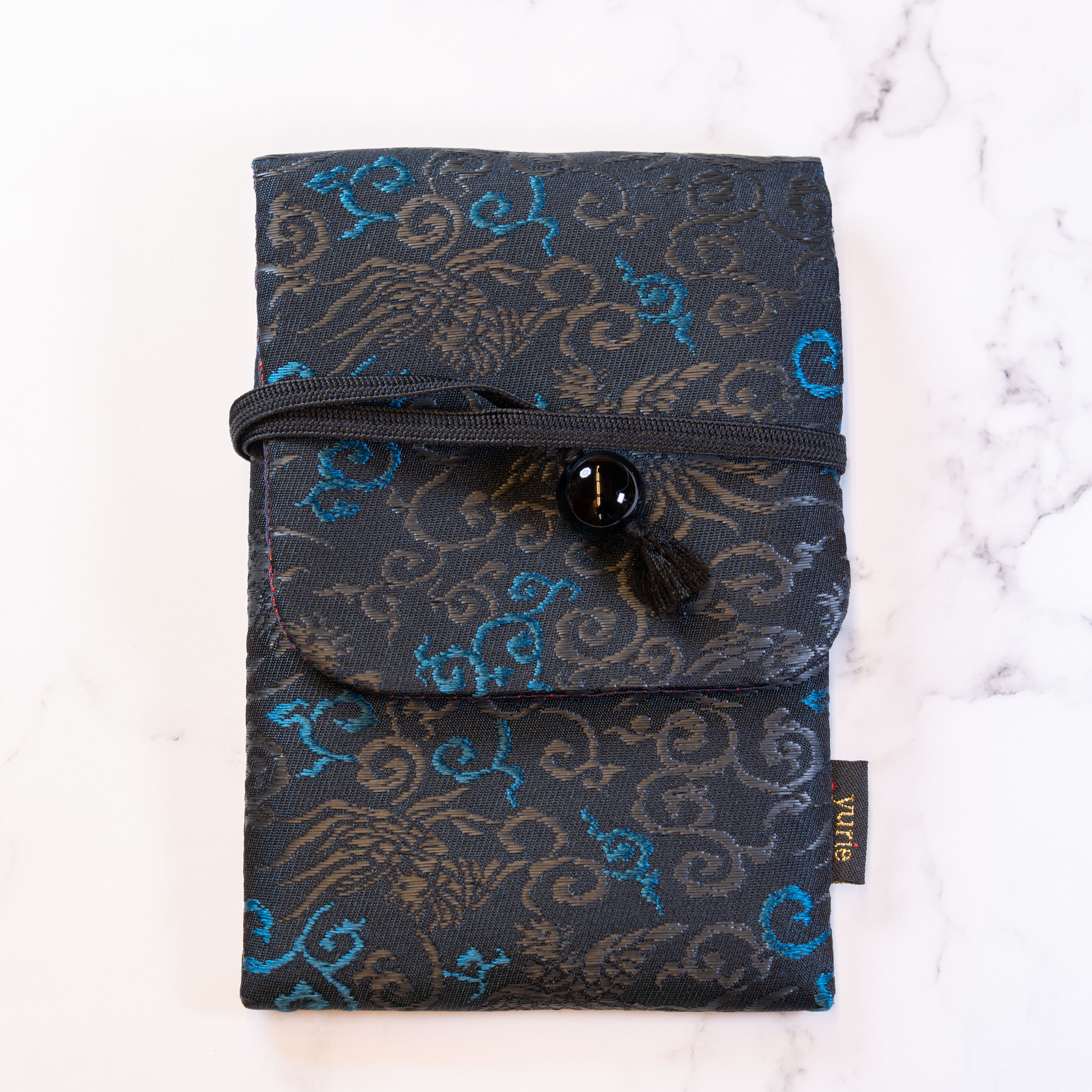 yurie　3本用正絹ペンケース　鳳凰唐草　青　カバー付