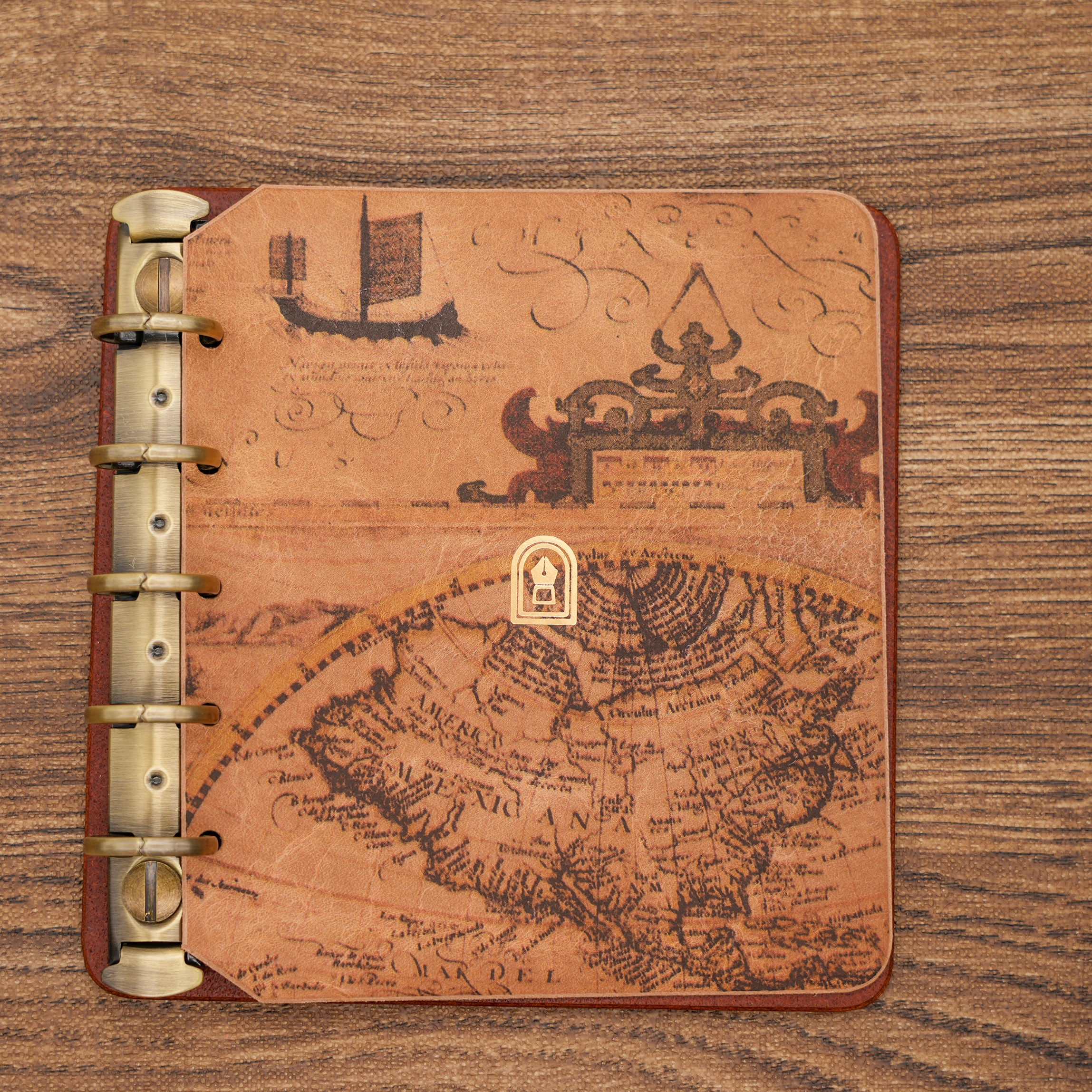 文具のキシダオリジナル　Ｍ５スクエア自由メモ　ヌメ（世界地図）＆ブルガロ（ブラウン）